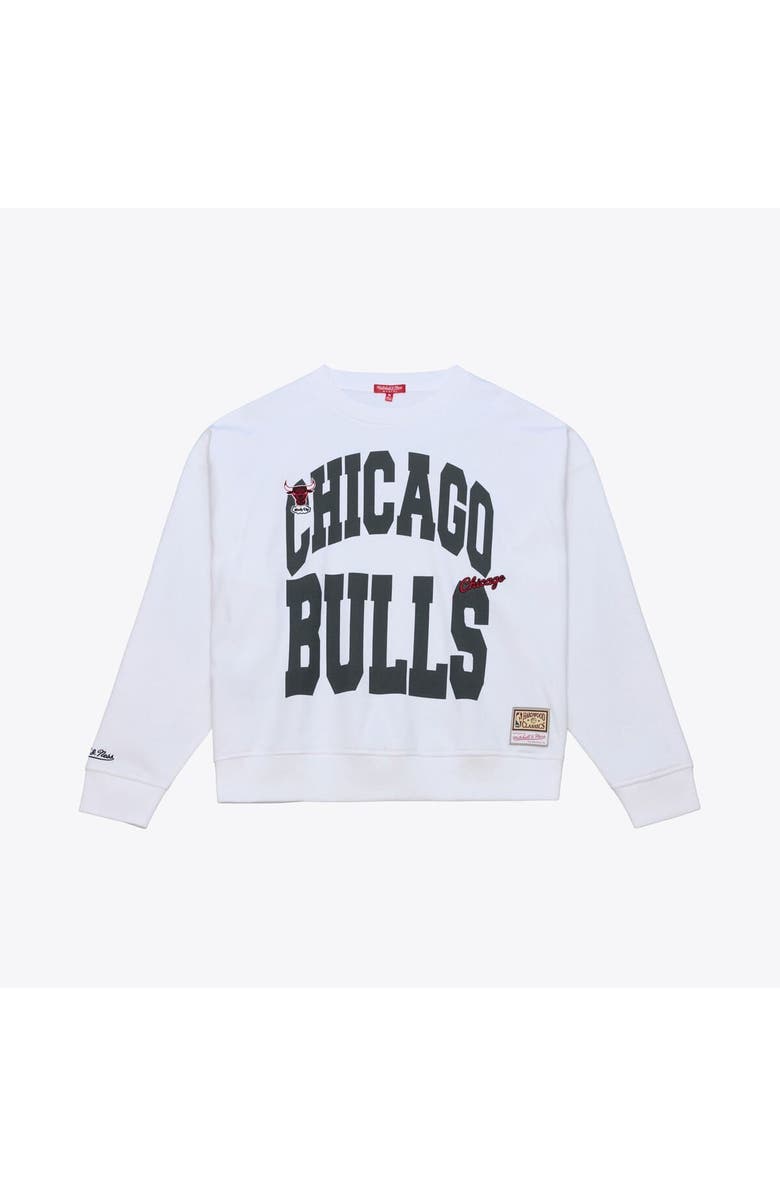 Mitchell 
Ness Women
s Mitchell 
Ness  White Chicago Bulls Lightweight Block Letter Sweatshirt, Main, color, White