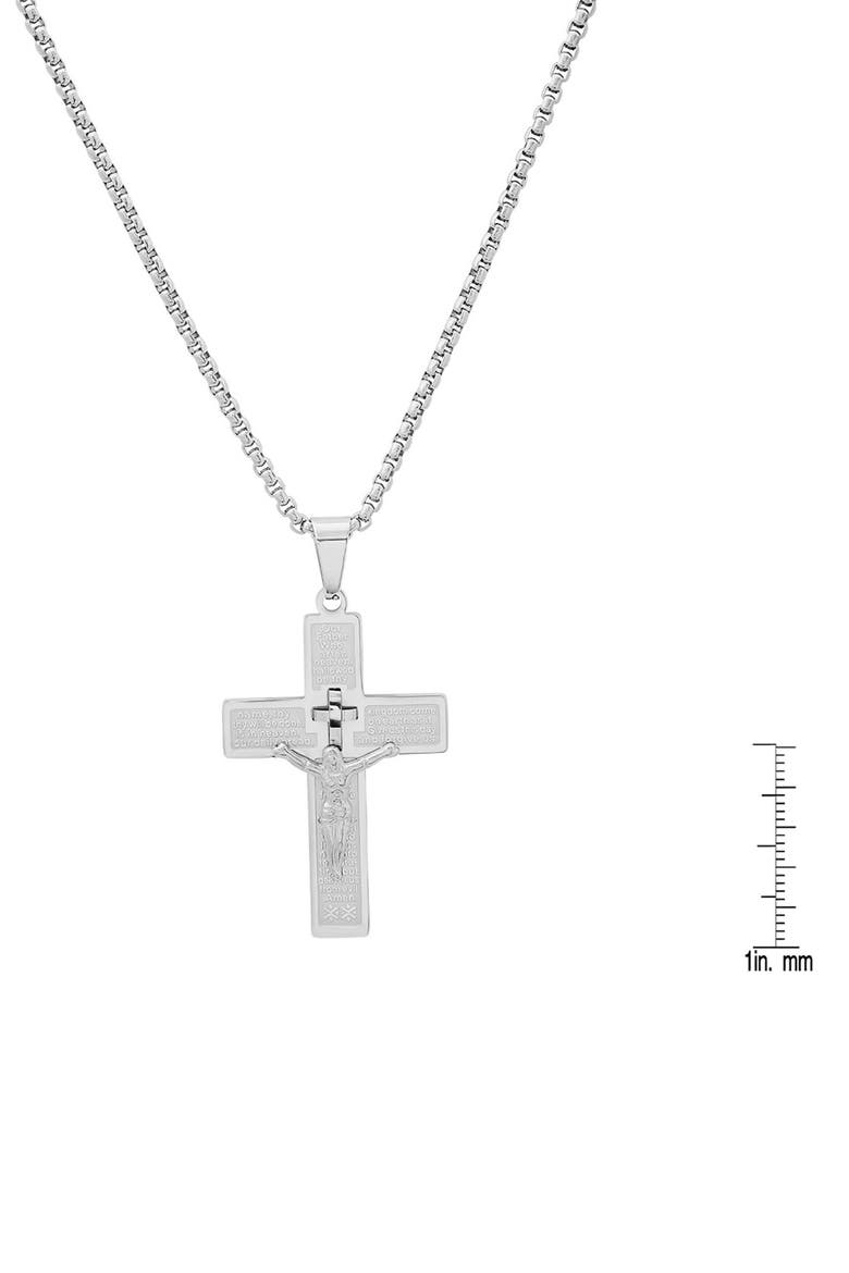 Men's Lord's Prayer Cross Pendant Necklace, Alternate, color, SILVER