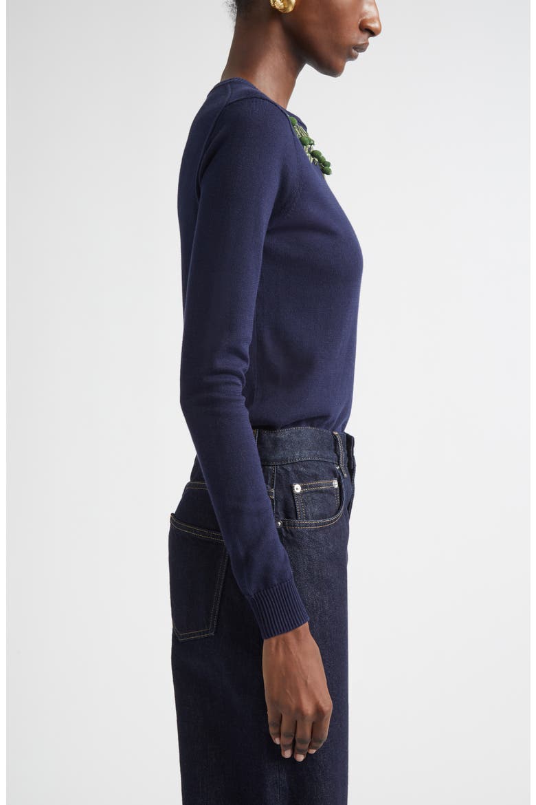 Olive Branch Embroidered Silk & Cotton Sweater, Alternate, color, MIDNIGHT MULTI