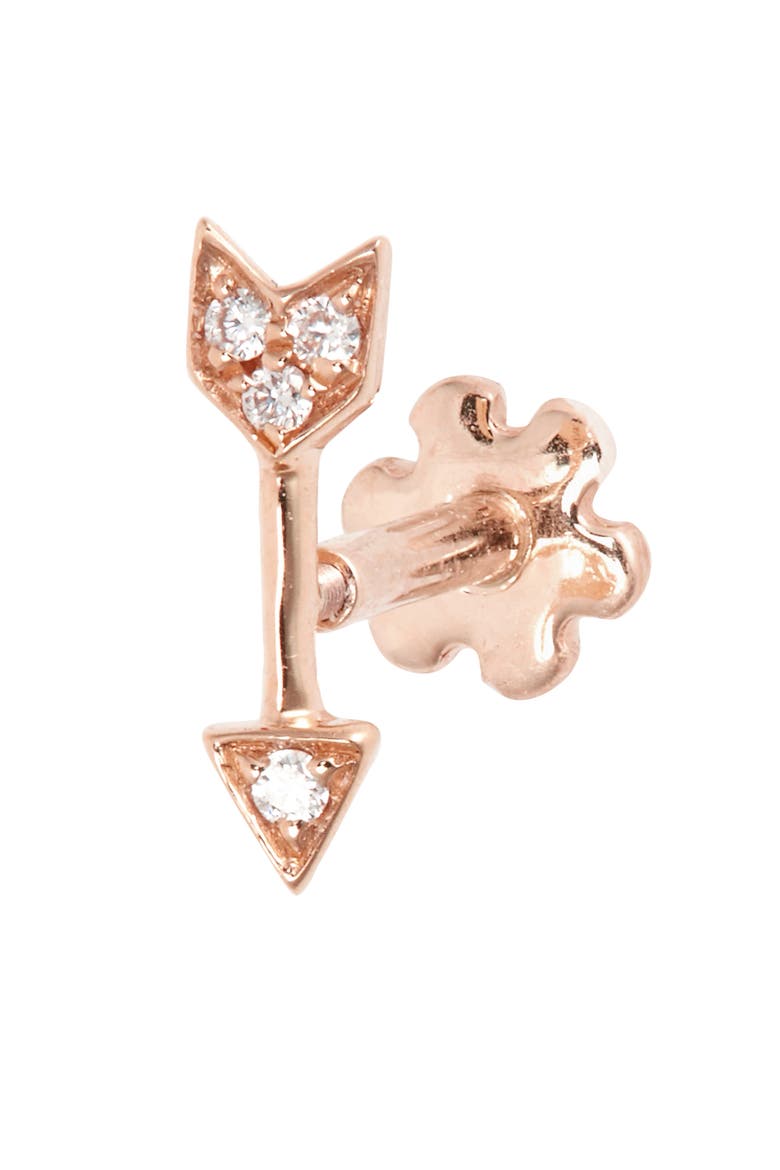Diamond Arrow Single Threaded Stud Earring, Alternate, color, ROSE GOLD