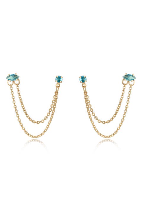 Double Piercing Chain Drop Earrings