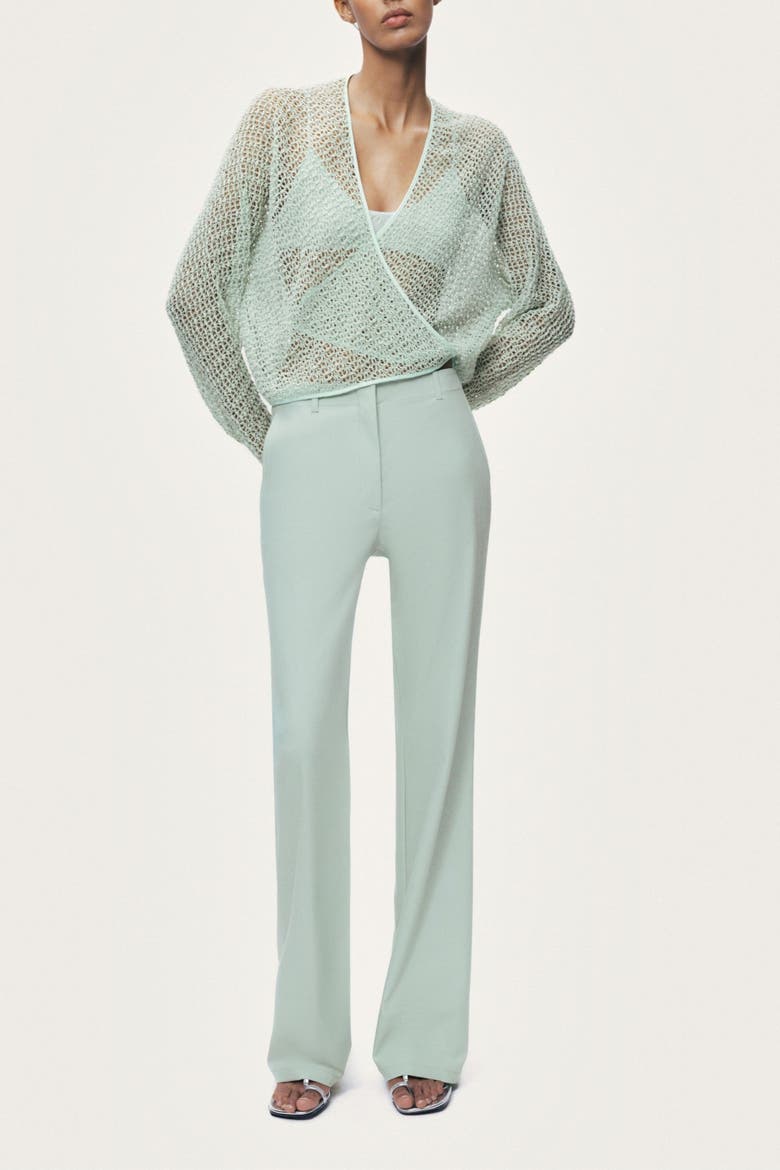 Straight Leg Mid Rise Trousers, Alternate, color, Mint Green