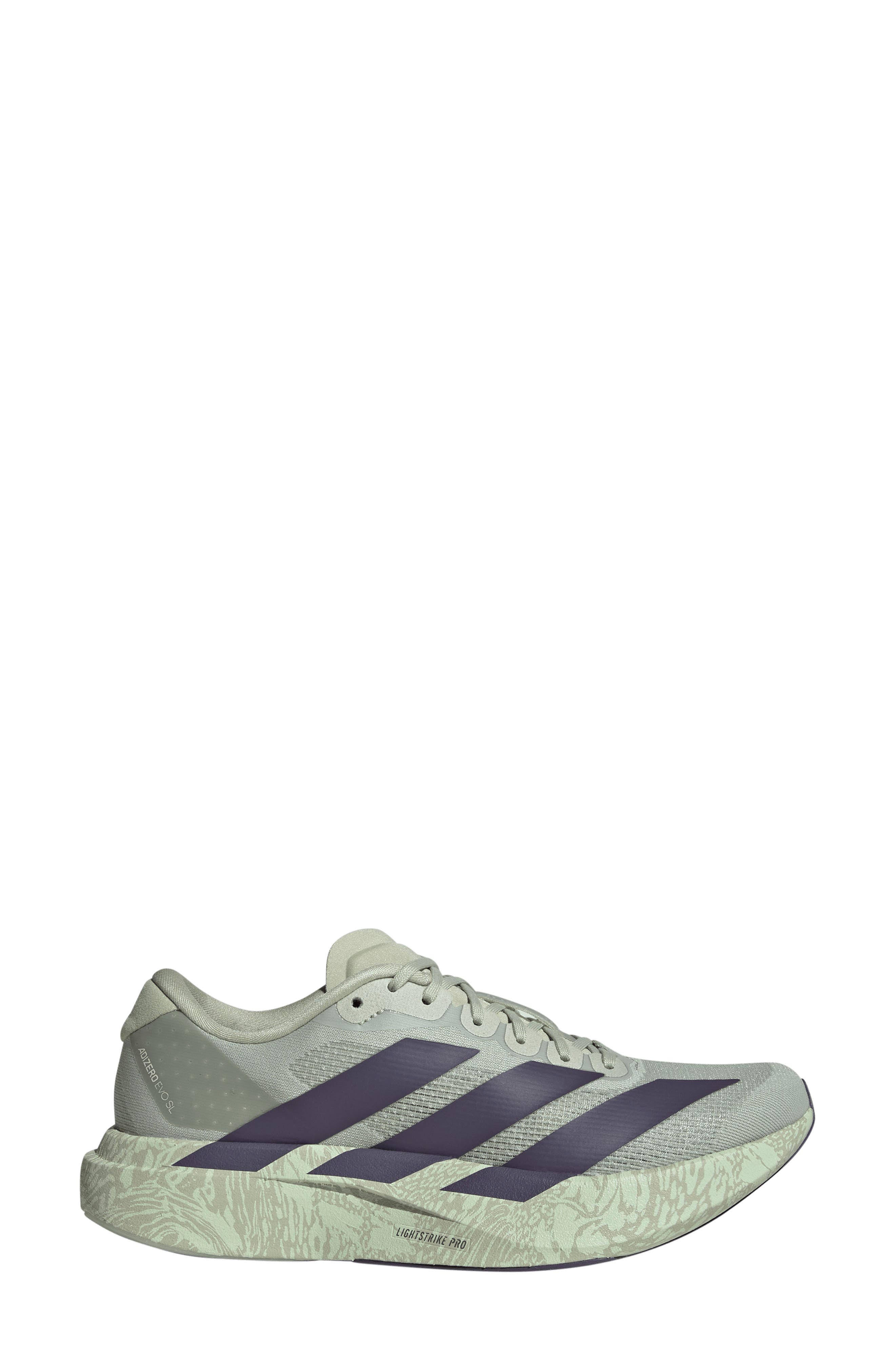 Adizero Evo SL Running Shoe, Alternate, color, HALO GREEN/ PURPLE/ PINK