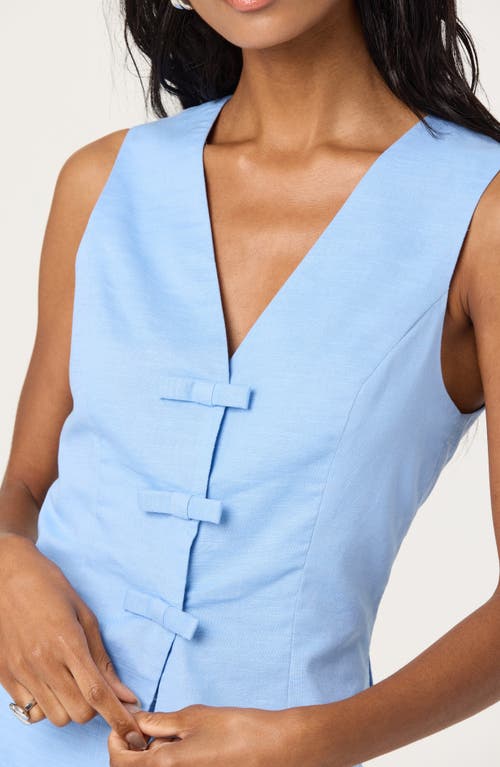 Astr The Label Bow Front Cotton & Linen Vest In Blue