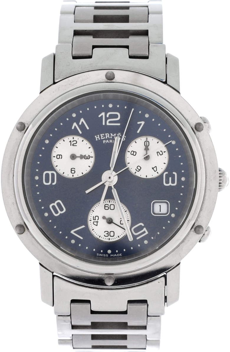 Pre-Owned Hermes Clipper Chronograph Quartz Watch Stainless Steel 38, Main, color, Silver
