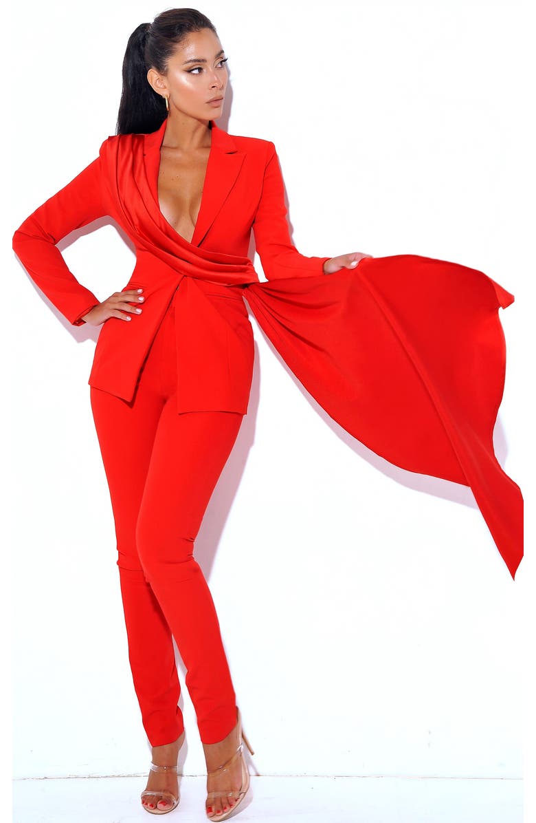 Miss Circle Vandra Draping Blazer Jacket, Alternate, color, Red