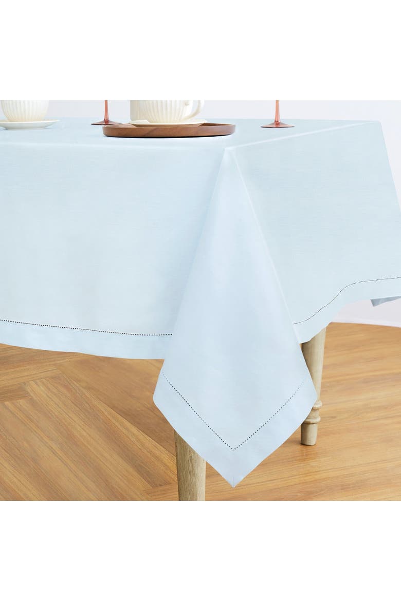 Cotton Linen Hemstitch Tablecloth, Alternate, color, Light Blue