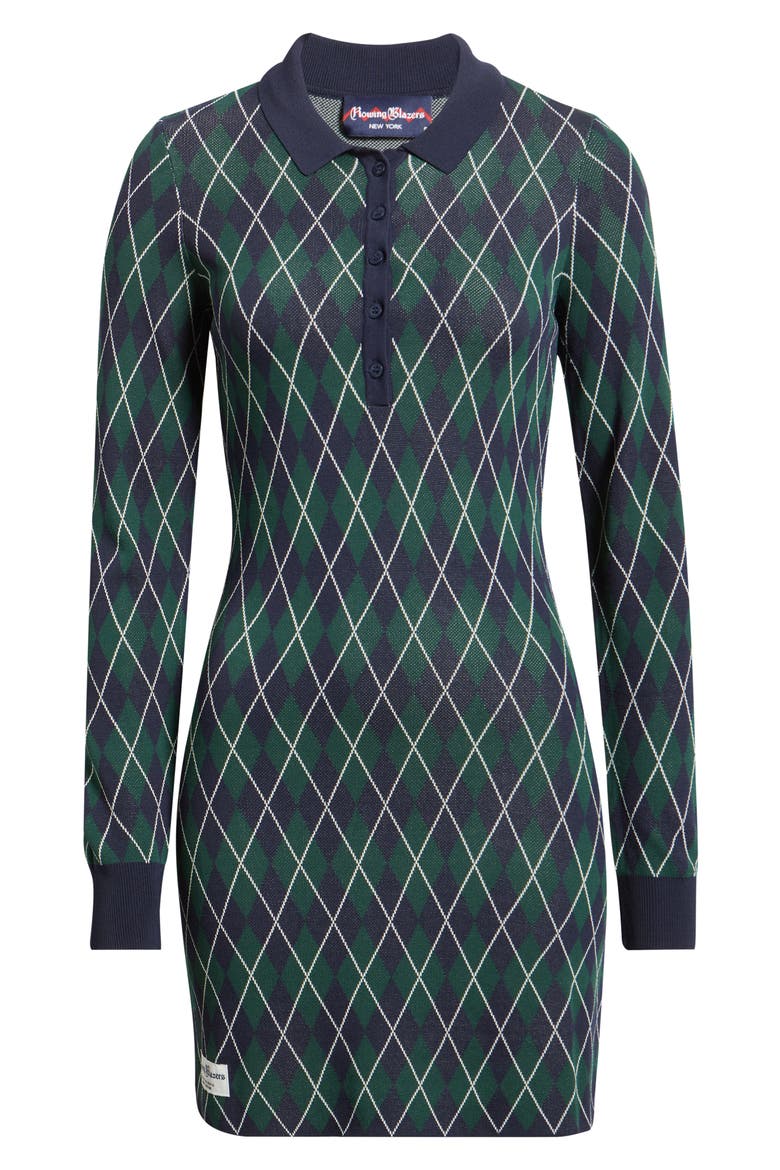 Argyle Long Sleeve Minidress, Alternate, color, NAVY