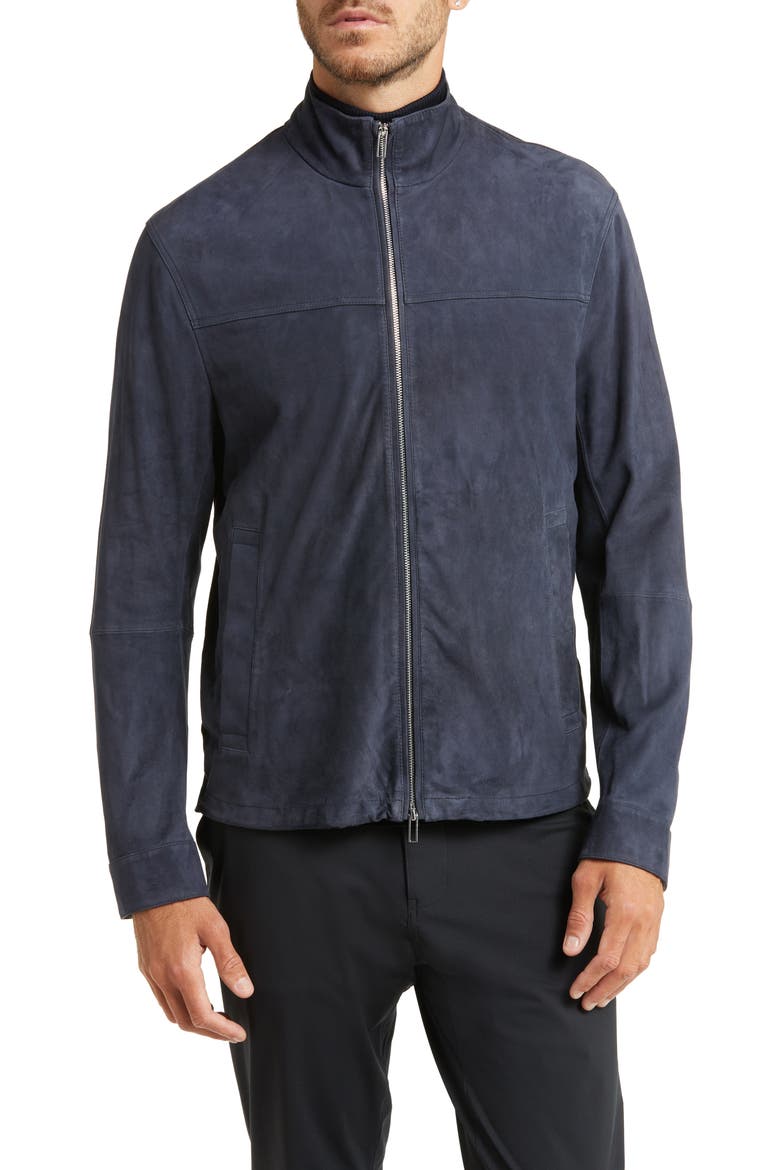 Suede Bomber Jacket, Alternate, color, SOLID BLUE NAVY