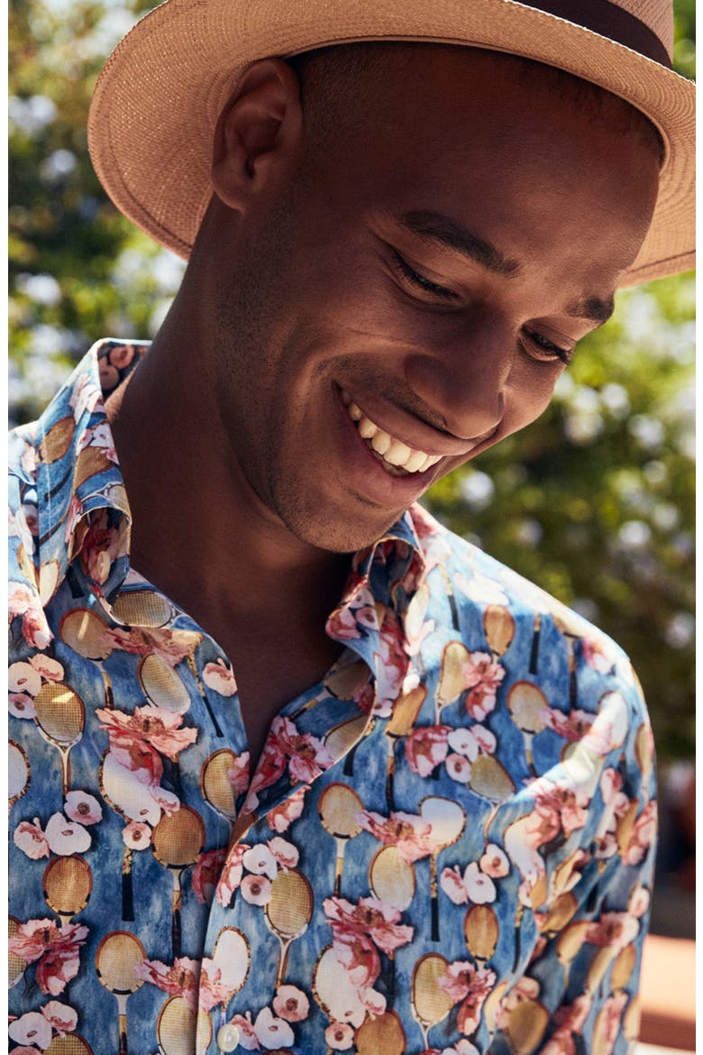 Slim Fit Floral Print Dress Shirt, Alternate, color, BLUE