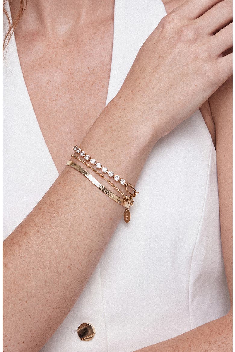 Set of 3 Simple Chains Bracelets, Alternate, color, GOLD