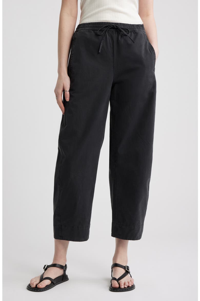 Pull-On Crop Barrel Leg Cotton Pants, Main, color, BLACK JET