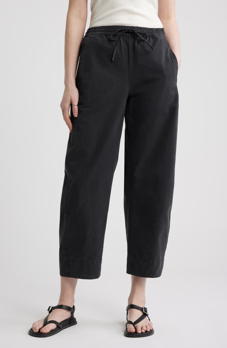 Treasure & Bond Pull-On Crop Barrel Leg Cotton Pants, Main, color, Black Jet