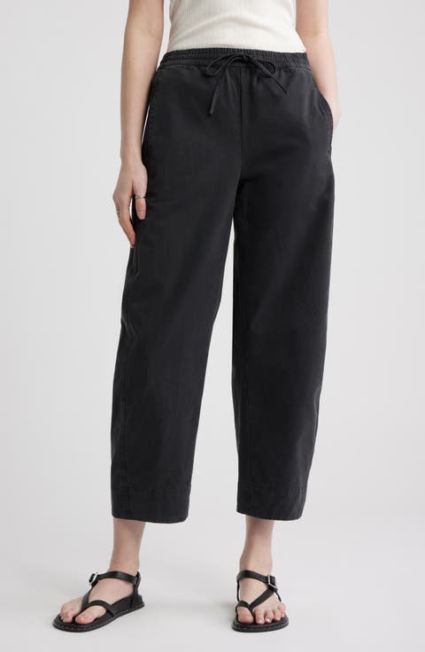 Pull-On Crop Barrel Leg Cotton Pants