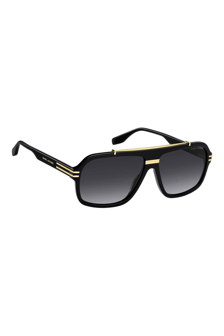 58mm Gradient Flat Top Rectangular Sunglasses, Alternate, color, BLACK GOLD/ DARK GREY SF