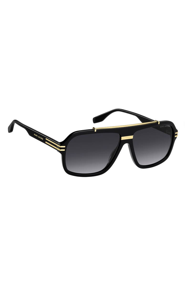 Marc Jacobs 58mm Gradient Flat Top Rectangular Sunglasses, Alternate, color, Black Gold/ Dark Grey Sf