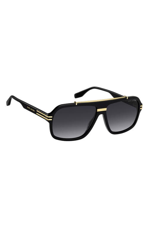 Marc Jacobs 58mm Gradient Flat Top Rectangular Sunglasses In Black Gold/dark Grey Sf