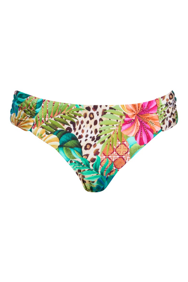 Paradise Heat Shirred Bikini Bottoms, Alternate, color, BROWN MULTI