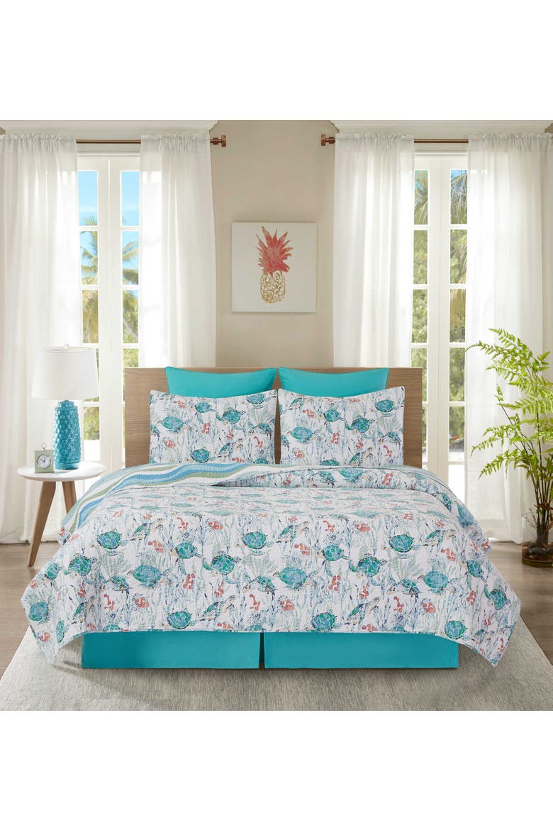 Sea Turtle Cove Cotton Quilt Set  - Reversible and Machine Washable, Alternate, color, Blue