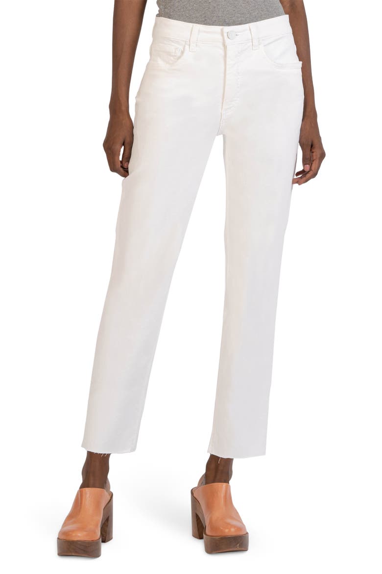 Rachael Fab Ab High Waist Raw Hem Mom Jeans, Main, color, OPTIC WHITE