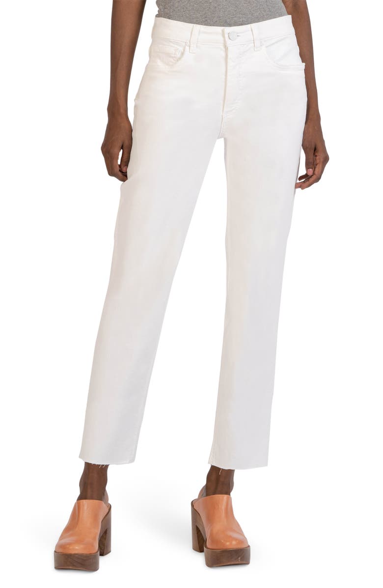 KUT from the Kloth Rachael Fab Ab High Waist Raw Hem Mom Jeans, Main, color, Optic White
