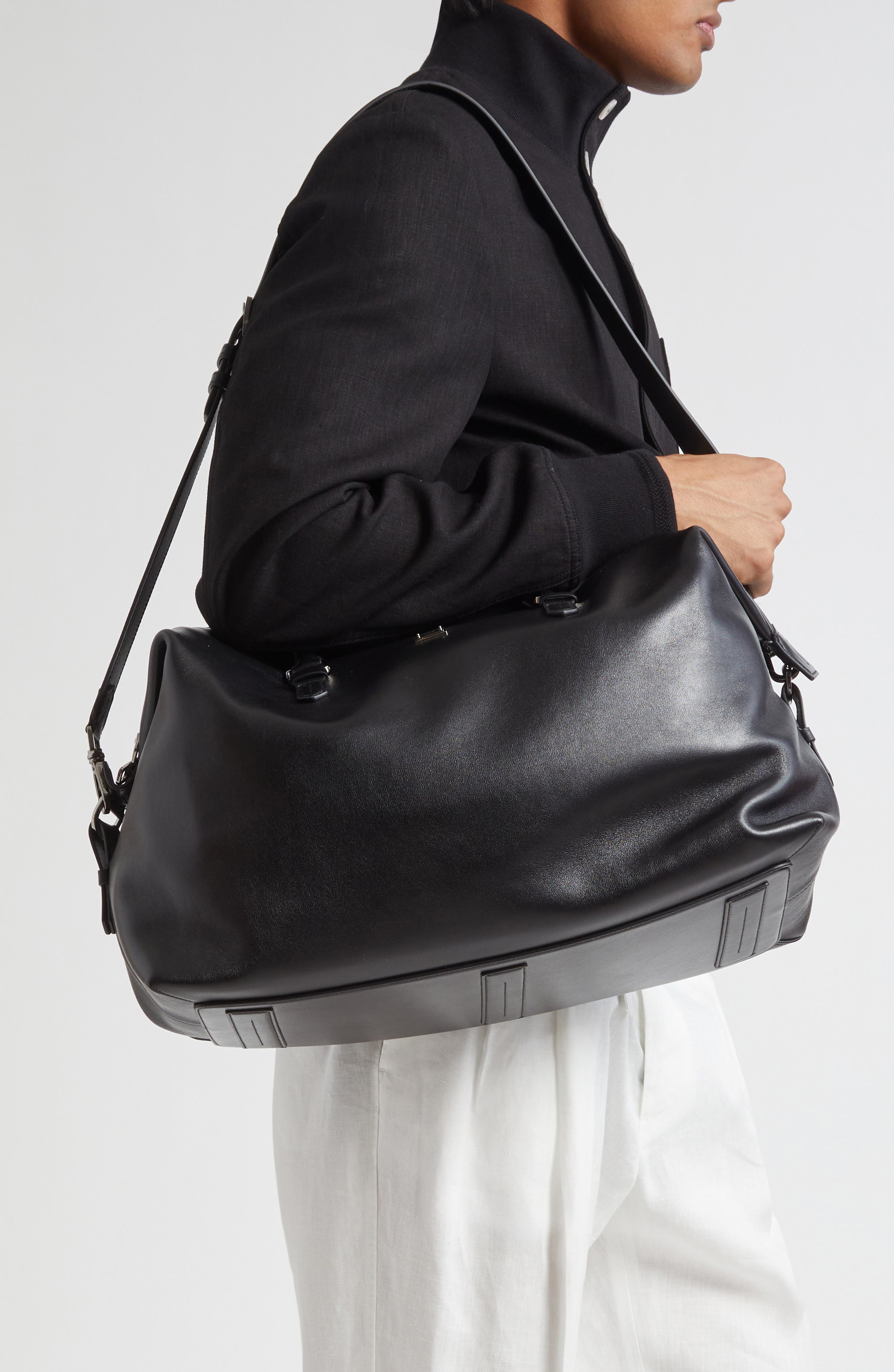 Dolce&Gabbana Roma Leather Duffle Bag, Alternate, color, 80999 Nero