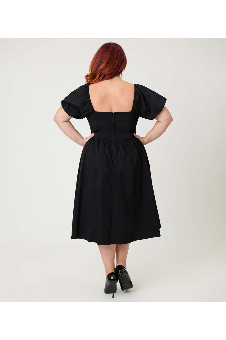 Plus Size Sweetheart Puff Sleeve Swing Dress, Alternate, color, Solid Black