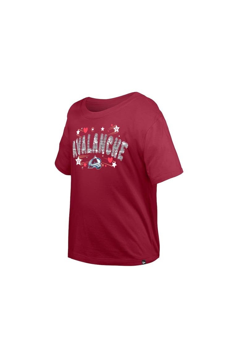 Girl's Youth New Era  Dark Red Colorado Avalanche Flip Sequin T-Shirt, Alternate, color, Dark Red