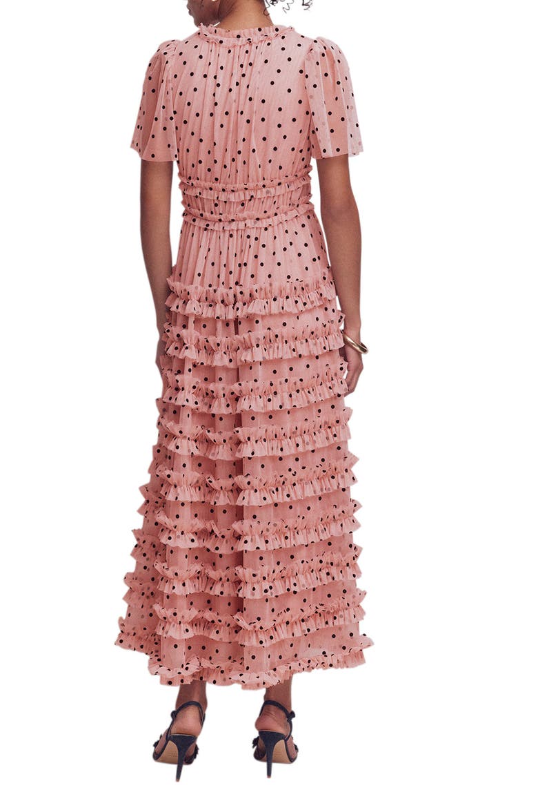 V-Neck Ruffle Tulle Dress, Alternate, color, IVORY BLACK SPOT