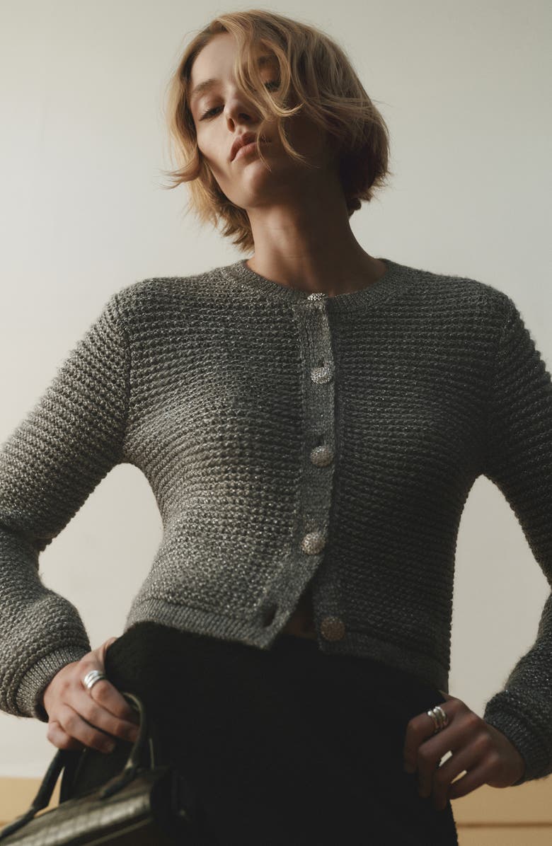 MANGO Metallic Cotton Blend Cardigan, Alternate, color, 