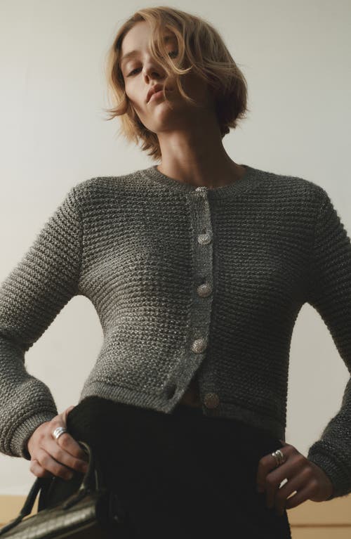 Mango Metallic Cotton Blend Cardigan In Dark Grey/silver