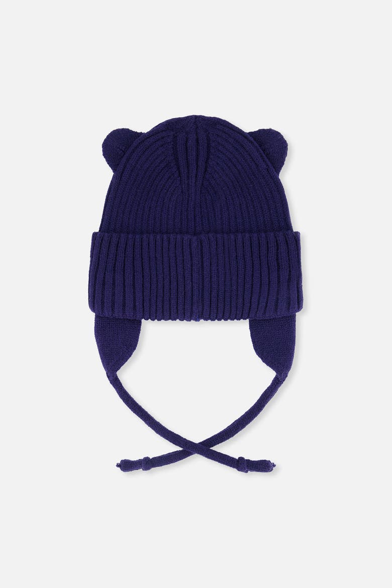 Knit Bear Ears Tie with Strings Hat, Alternate, color, Navy Blue