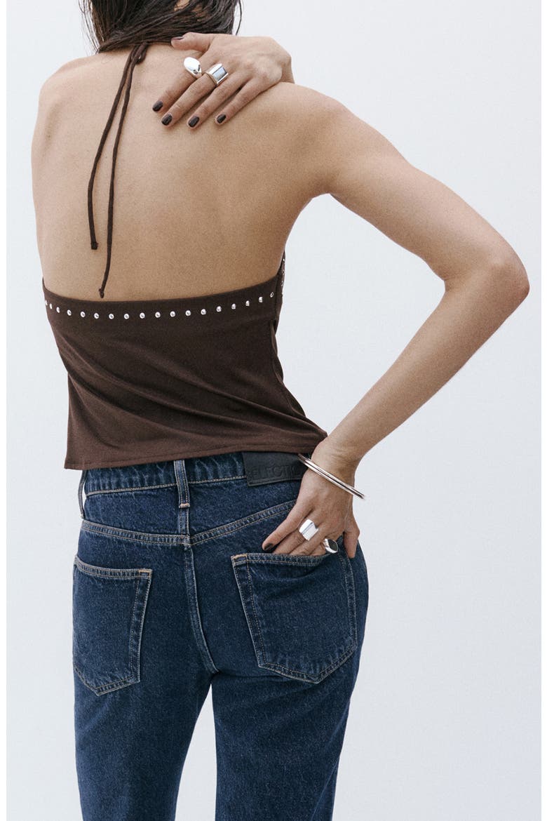 Studded Halter Top, Alternate, color, BROWN