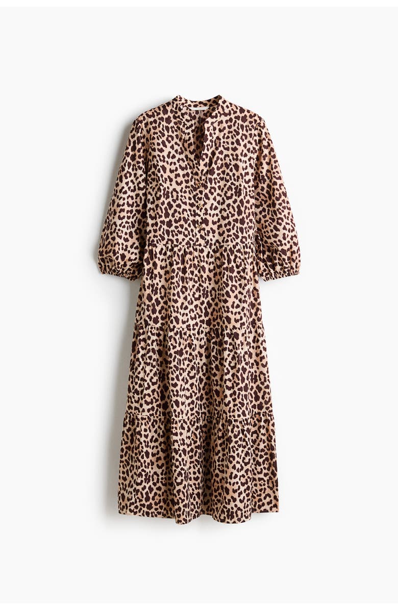 H&M Tiered Midi Dress, Main, color, Light Beige/Leopard Print