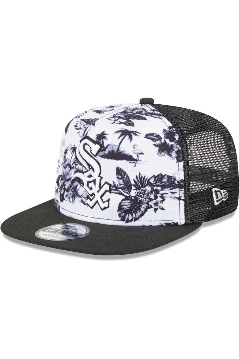 Men's New Era White/Black Chicago White Sox Vacay 2.0 A-Frame Trucker 9FIFTY Snapback Hat, Main, color, White