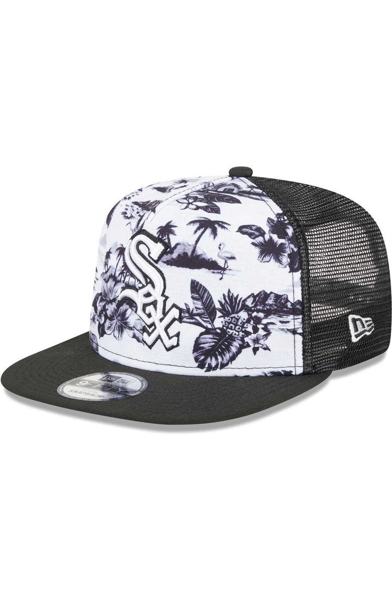 New Era Men's New Era White/Black Chicago White Sox Vacay 2.0 A-Frame Trucker 9FIFTY Snapback Hat, Main, color, White
