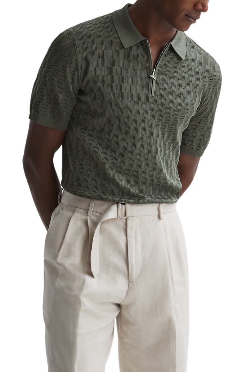Reiss Ubud Textured Mosaic Quarter Zip Polo Sweater, Main, color,
