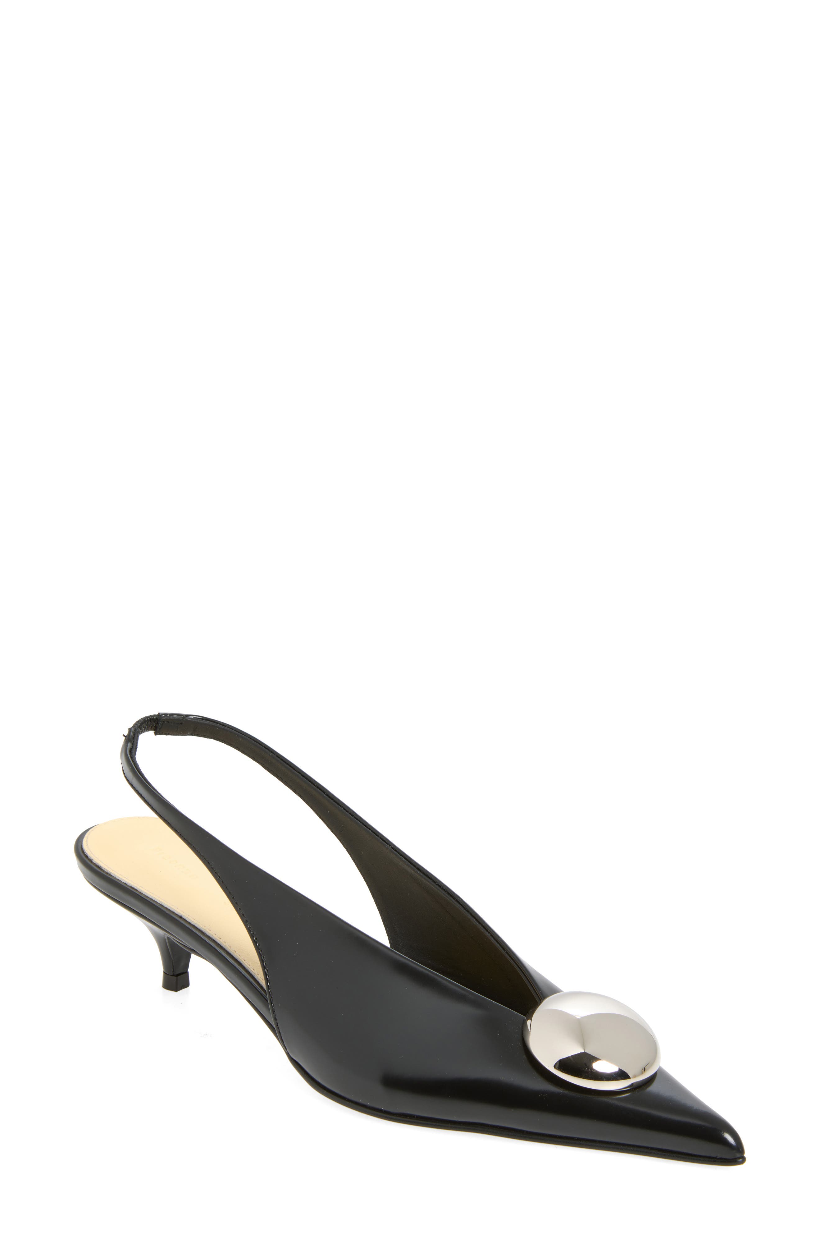 Dome Slash Kitten Heel Pointed Toe Slingback Pump, Main, color, BLACK