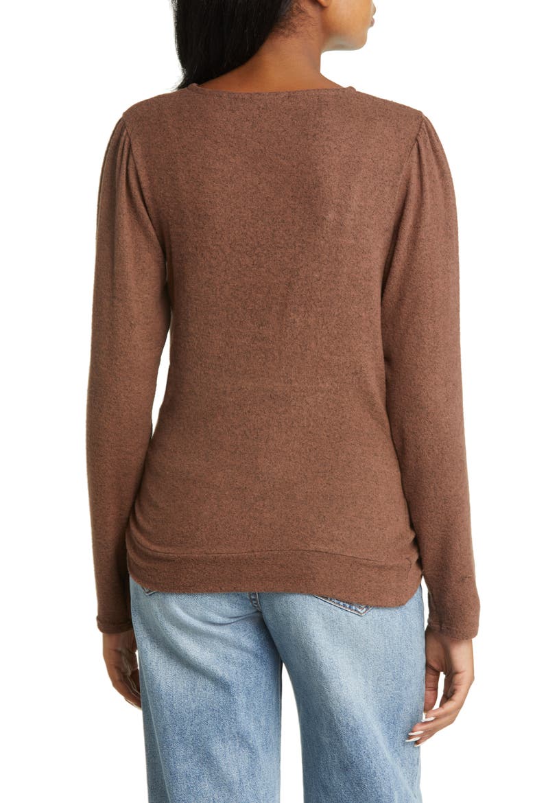 Long Sleeve Faux Wrap Top, Alternate, color, CHOCOLATE