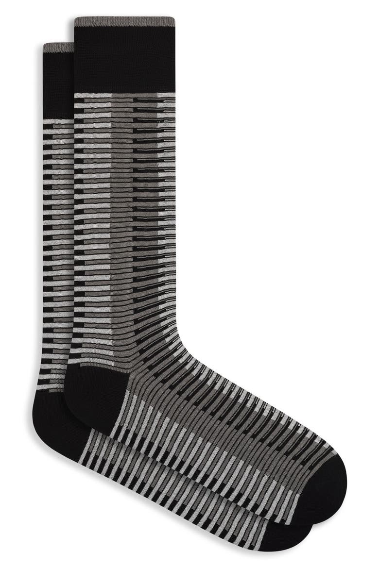 Broken Stripe Cotton Blend Dress Socks, Main, color, BLACK