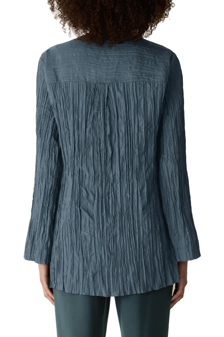 Crinkle Front Button Silk Top, Alternate, color, EUCALYPTUS