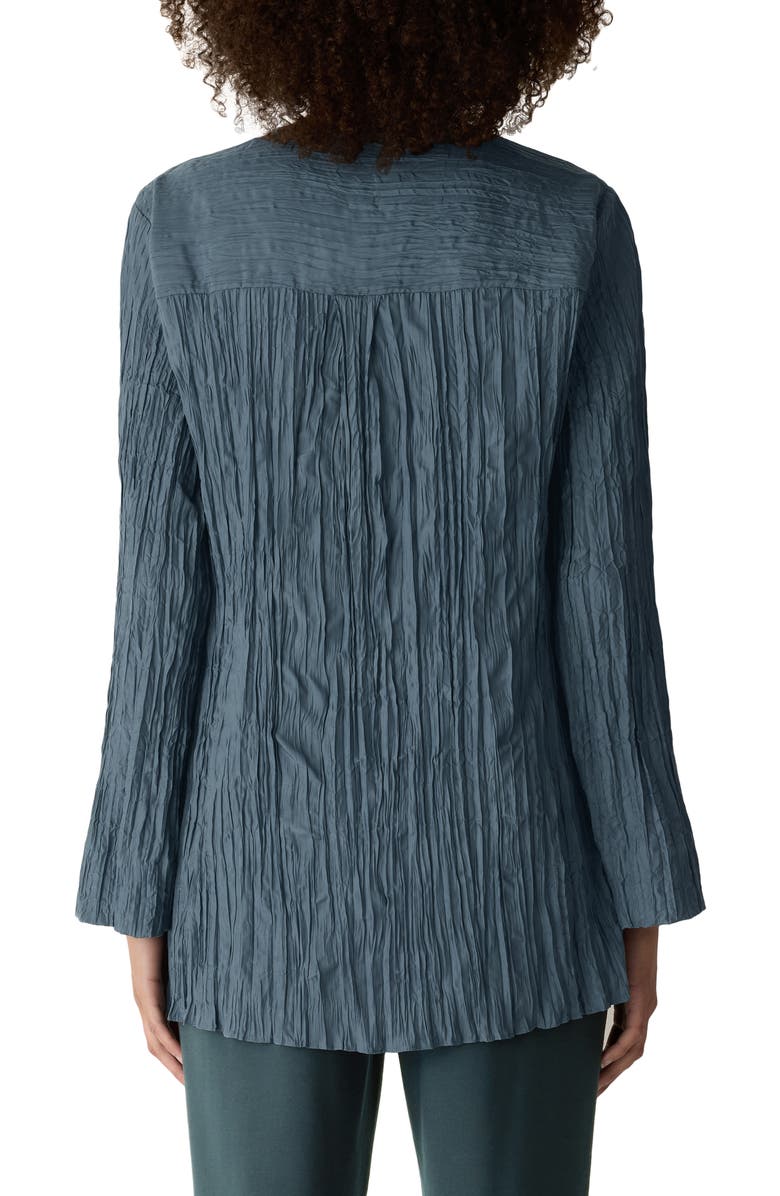Eileen Fisher Crinkle Front Button Silk Top, Alternate, color, Eucalyptus