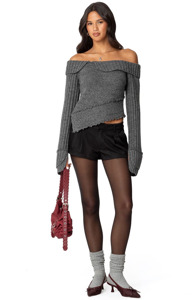 EDIKTED Mikkie Asymmetric Foldover Sweater, Alternate, color, Dark-Gray
