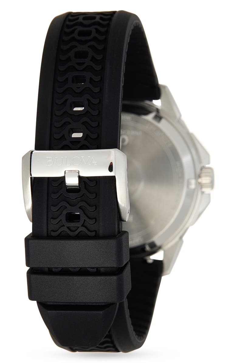BULOVA Marine Star Silicone Strap Watch, 43mm, Alternate, color, Black