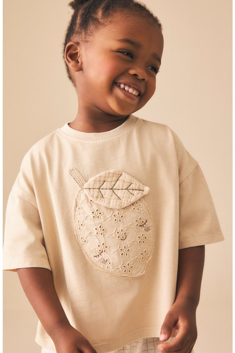Kids' Lemon Appliqué T-Shirt & Frill Shorts Set, Alternate, color, IVORY YELLOW