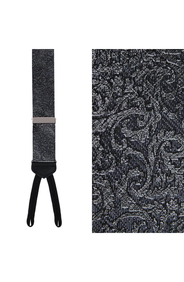 Trafalgar Esteban Scrolling Vines Tone on Tone Patterned Silk Formal End Brace, Main, color, Silver And Black