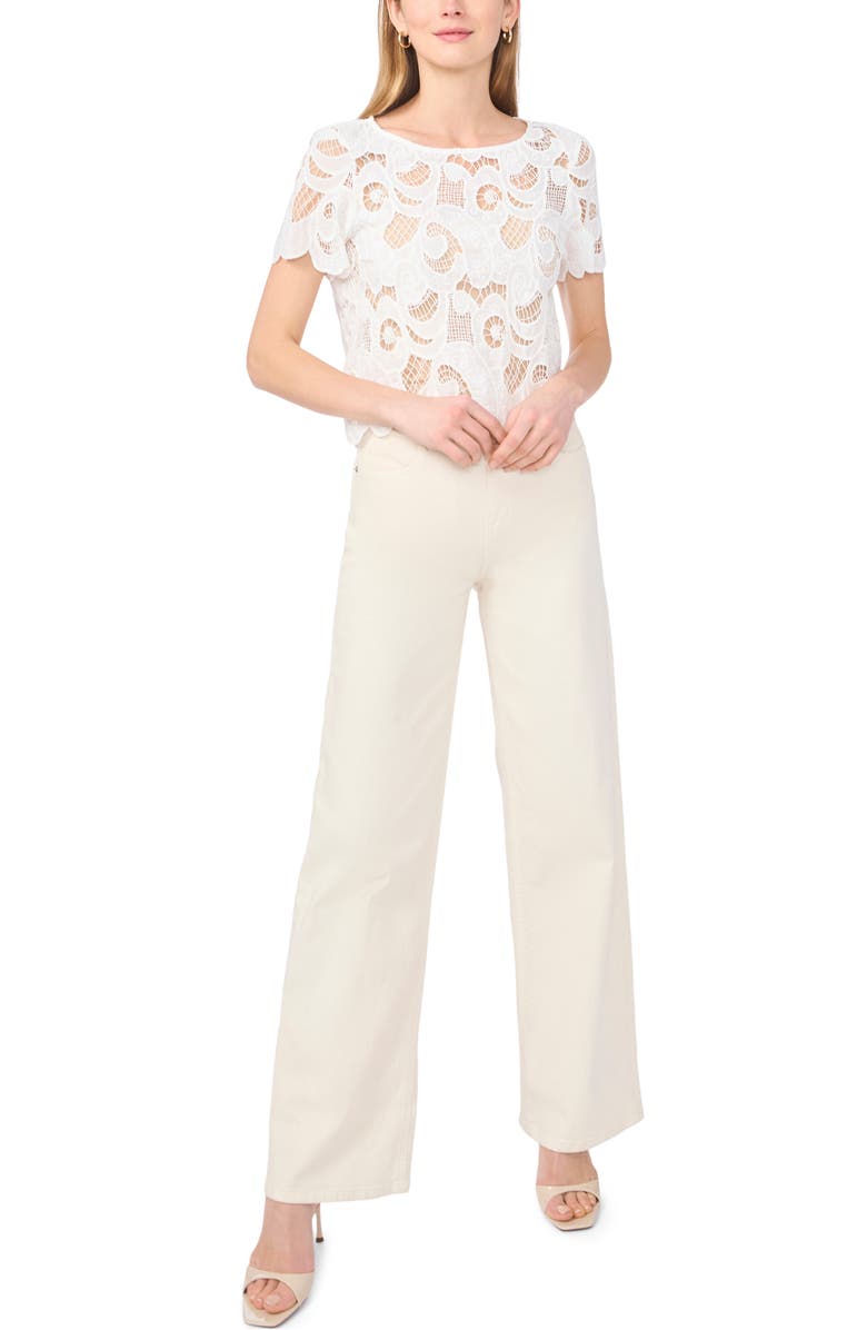 Vince Camuto Short Sleeve Lace Top, Alternate, color, Ultra White