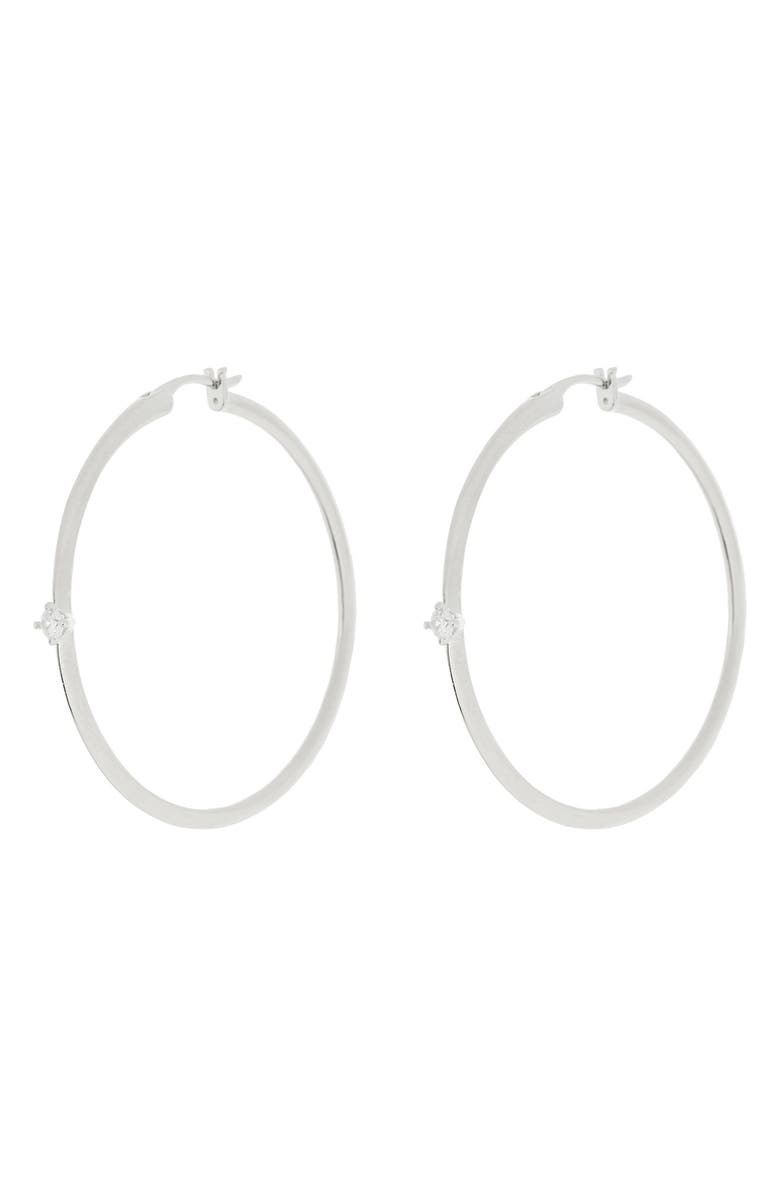 Nadri Zoe Cubic Zirconia Medium Hoop Earrings, Main, color, Rhodium
