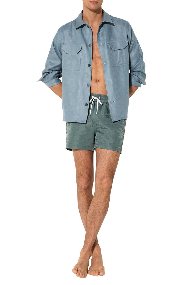 Breeze Piped Nylon Swim Trunks, Alternate, color, SAGE GREEN