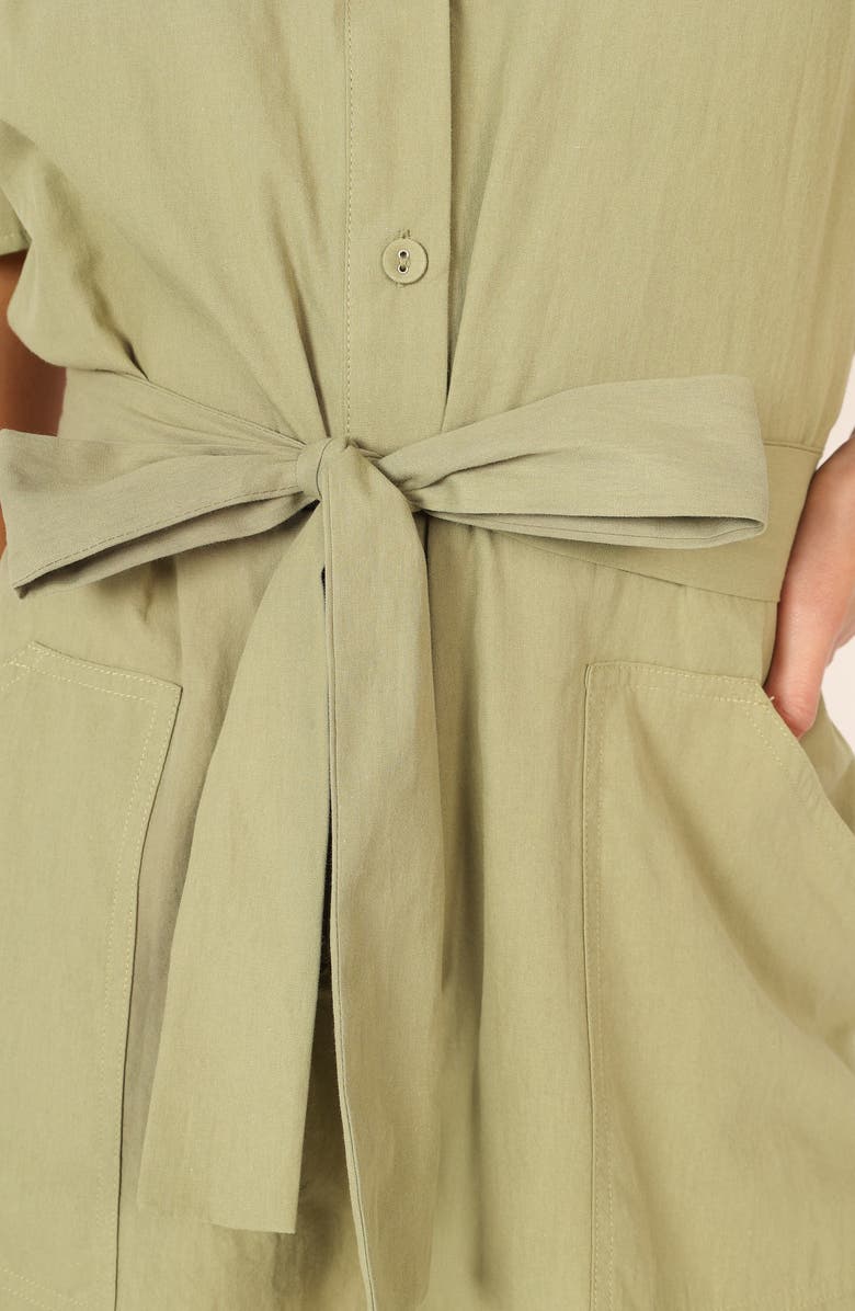 Petal & Pup Riley Tie Waist Cotton Romper, Alternate, color, Olive